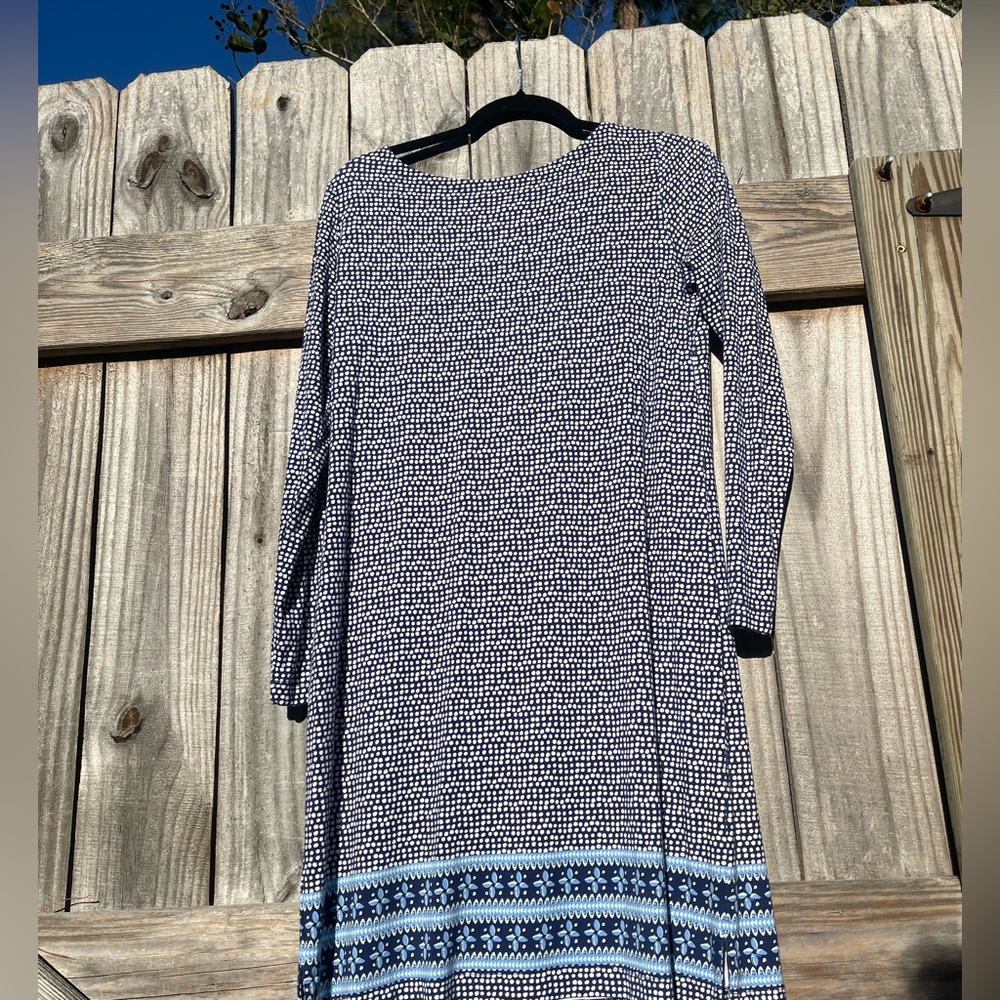 Vineyard Vines Navy and White Long Sleeve Dress Size S